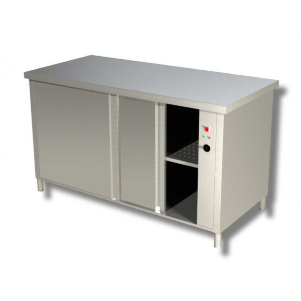 Stainless steel hot cabinet table with sliding doors Without upstand Model AC157