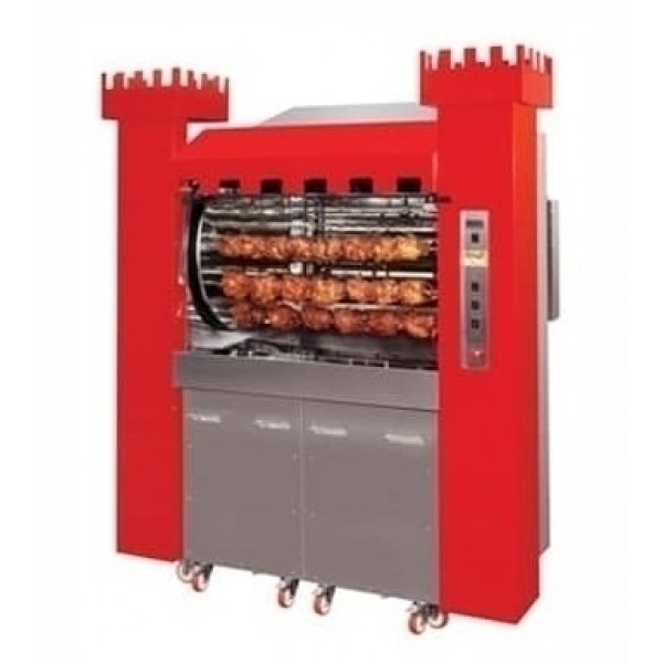 Wood-fueled planetary rotisserie ENG Model TORRE126P Capacity N. 126 Chickens Stainless steel planetary discs n. 12+ 6 spits cm 111,5
