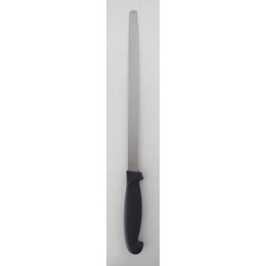 Narrow ham knife Tempered AISI 420 stainless steel blade with conical sharpening, satin finish.  Handle in rubberized non-toxic material, anti-slip and dishwasher safe.Blade Cm 30 Model CL11095