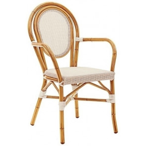 Stackable outdoor chair/armchair TESR Painted aluminum frame bamboo look, textylene fabric covering Model 056-AM02