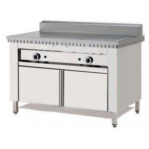 Gas piadina cooker PL Model CP8 on compartment with doors Flat chrome On stainless steel compartment with doors Capacity 8 piadine