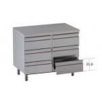 Stainless steel self-supporting chest of 6 drawers without upstand with worktop Model DSN6C086
