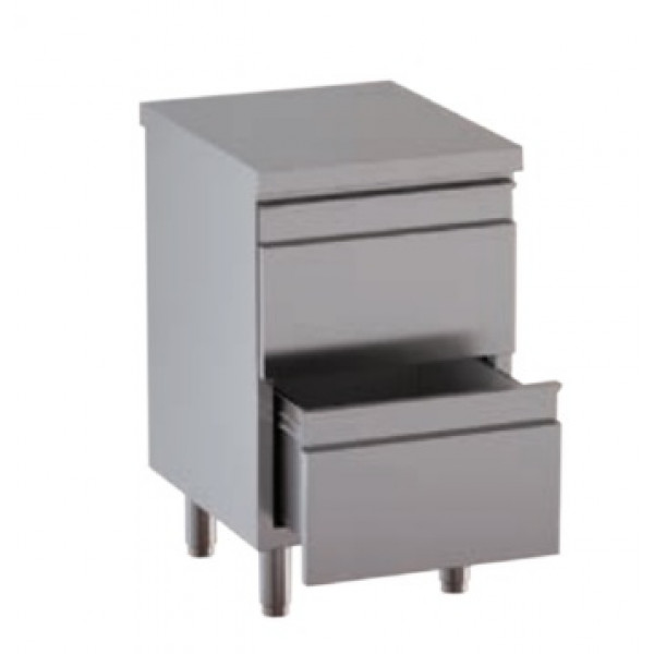 Stainless steel self-supporting cabinet with 2 drawers without upstand with worktop Model DSNCD057