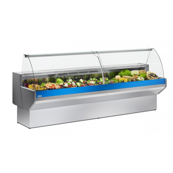 Refrigerated food counter for deli cheese and gastronomy Zoin Model Patagonia PY150PSSG Curved glass Static refrigeration with storage Built-in group