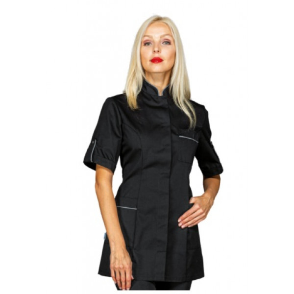 Woman Antigua blouse  SHORT SLEEVE 65% Polyester 35% Cotton BLACK+ GREY Avaible in different sizes Model 003001M