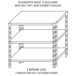 Stainless steel bolt shelving  IXP 3 smooth shelves Basic element With plastic feet and bolts Cut-off edges Polished finish Model SC515LB