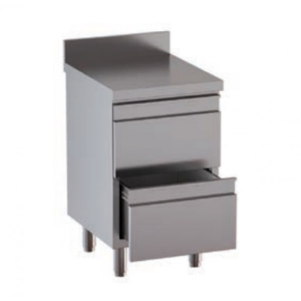 Stainless steel self-supporting chest of 2 drawers With upstand with worktop Model DSNCD056A