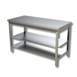 Stainless steel table Without upstand with 2 shelves Model G2R116