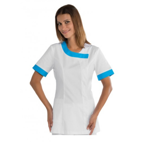 Woman Delhi blouse SHORT SLEEVE 65% Polyester 35% Cotton BLAKC AND TURQUOISE Avaible in different sizes Model 005420