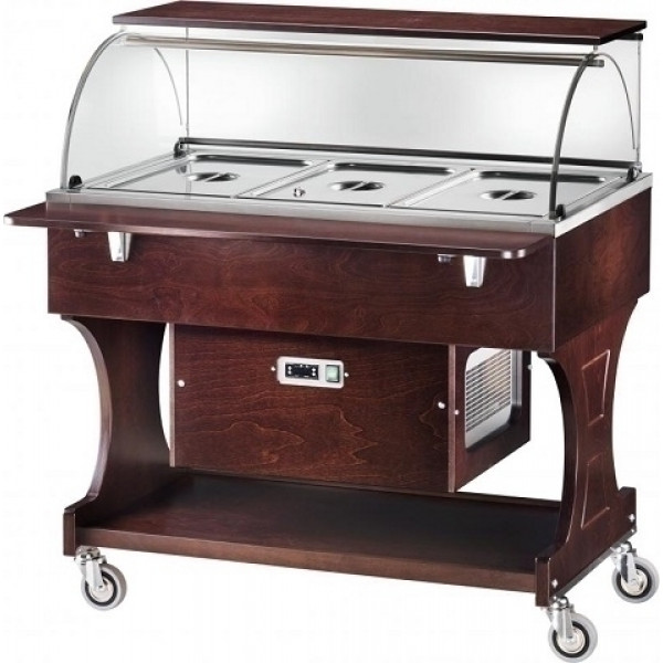 Wooden refrigerated trolley Model CLR2787BT with Plexiglas dome