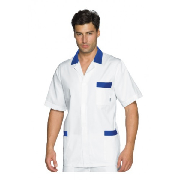 Chef jacket Peter Short sleeve 100% Cotton White and blue Available in different sizes Model 036106M