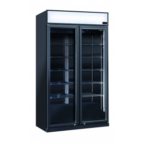 Refrigerated black drinks display Model DC1050B with advertising opaline