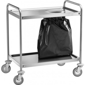 Service trolley two shelves Model CA1391S Stainless steel structure with hole for waste bag Stainless steel shelves Multidirectional wheels