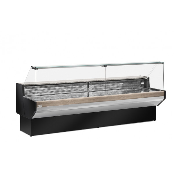 Refrigerated food counter for deli cheese and gastronomy Zoin Model Patagonia PT104PSCG Straight glass Ventilated refrigeration with storage Built-in group