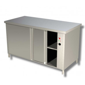 Stainless steel hot cabinet table with sliding doors on both sides Without upstand Model ACP117