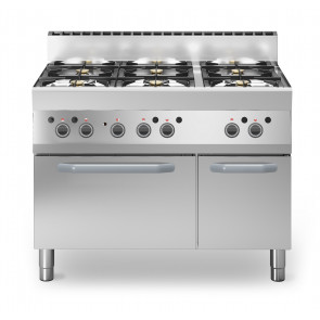 Gas range 6 burners MDLR Model F65110CFGEB Ventilated electric oven with steel door and cabinet