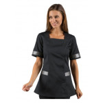 Woman Aberdeen blouse SHORT SLEEVE 100% Polyester BLACK + LUREX SILVER Avaible in different sizes Model 005372