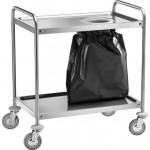 Service trolley two shelves Model CA1391S Stainless steel structure with hole for waste bag Stainless steel shelves Multidirectional wheels