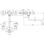 Two holes wall mounted self closing mixer with swinging spout 165 mm, flow time 8 ± 12 sec MNL Model ARES006