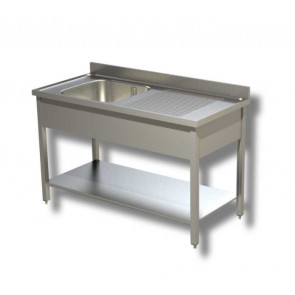 Stainless steel sink with one tub on legs with bottom shelf and drainer Model G1VGS/D157