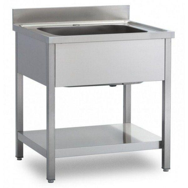 Stainless steel sink with one tub on legs with bottom shelf Model G1V087