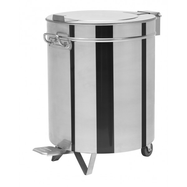 Stainless steel round waste bin with wheels Model WA75P