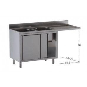 Stainless steel cupboard sink two tubs with drainer and hollow for dishwasher Model A2VLS/D186