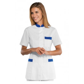 Woman Costarica blouse  SHORT SLEEVE 65% Polyester 35% Cotton WHITE + BLUE Avaible in different sizes Model 002906M