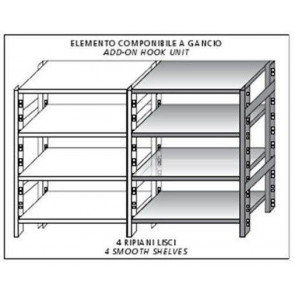 Stainless steel hook shelving IXP 4 smooth shelves Modular element To add to existing element NOT FOR USE ALONE Polished finish Model SC518LCG