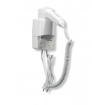 Hair Dryer Electric MDC Abs White wall support with top attachment and with built-in shaver socket Model SC0030