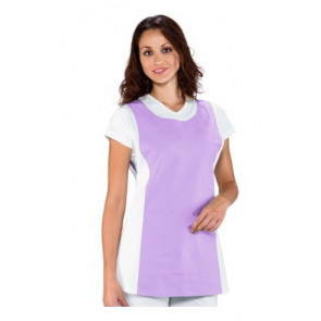 Lady Papeete apron 65% Polyester 35% Cotton White and Lilac Model 013023