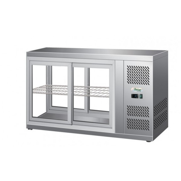 Refrigerated countertop snack display Model G-HAV111 Flat glass and sliding doors on both sides