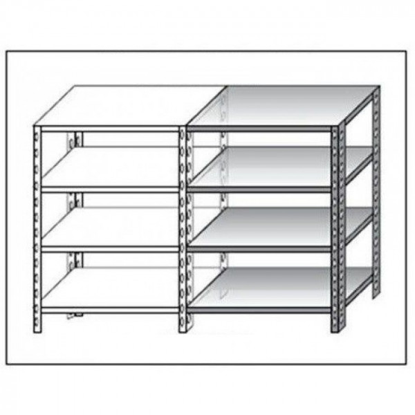 Stainless steel bolt shelving IXP 4 smooth shelves thickness cm 2,5 stainless steel 8/10 Lenght cm 60 Depth cm 30 Height cm 180 Modular element With plastic feet and bolts Cut-off edges Polished finish Model 184696030C