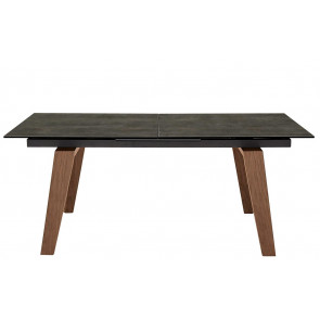 Indoor table TESR Powder coated metal frame, solid wood legs, 11 mm ceramic tempered glass top and extension. Model 1608-TOP1