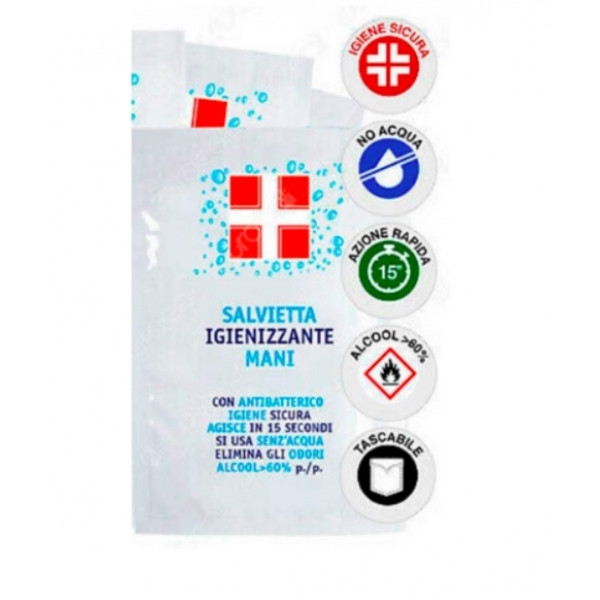 Hygienic wipes with disposable sanitizing gel wide spectrum of effectiveness against Virus and Spore surgical medical device Box: 1000pz Model SIP70X100ALCOGEL