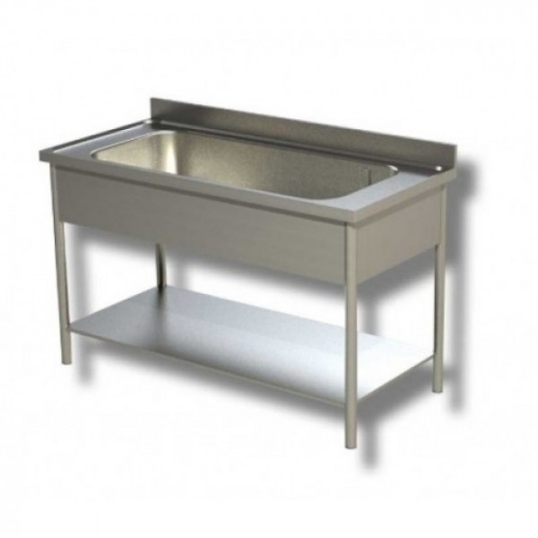 Stainless steel sink with one big tub on legs with bottom shelf Model G1V107