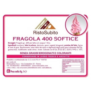 Powdered flavoured preparation for Gelato Soft/Strawberry/400 without hydrogenated fats Packs of gr 1000 in cartons of 15 bags Model 44