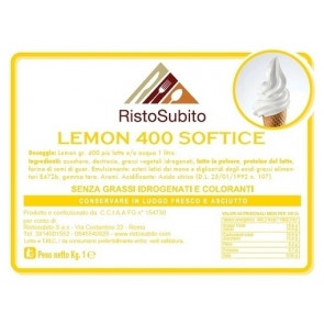 Powdered flavoured preparation for Gelato Soft/Lemon/400 without hydrogenated fats Packs of gr 1000 in cartons of 15 bags Model 43