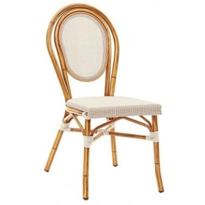 Stackable outdoor chair TESR Painted aluminum frame bamboo look, textylene fabric covering Model 055-AM01