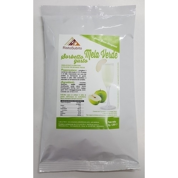 Powdered preparation already sweetened for SORBETS WITH GREEN APPLE FLAVOUR for slush machines Packs of gr.1250 in cartons of 12 bags Model 720
