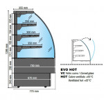 Hot vertical display for bakery and gastronomy Model EVO90HOT Front glass opening