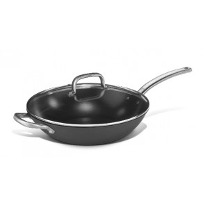 Non-stick cast iron wok with glass lid for induction cooker Size ø cm. 32 x 8 h Model 266-032