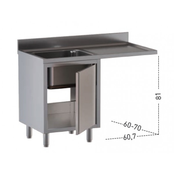 Stainless steel cupboard sink one tub with drainer and hollow for dishwasher Model ALS/D146