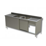 Stainless steel cupboard sink two tubs with double drainer Model A2V2G207