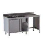 Stainless steel cupboard sink two tubs with drainer and hollow for dustbin Model A2VPS/D186