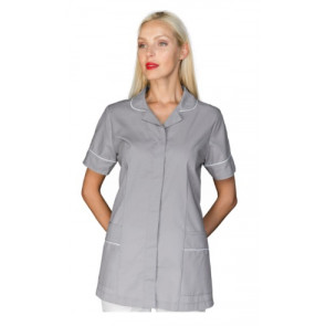 Woman Zama blouse SHORT SLEEVE 65% Polyester 35% Cotton GREY + WHITE Avaible in different sizes Model 004712