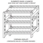 Stainless steel hook shelving IXP 3 perforated shelves Basic element With plastic feet and reinforcements Cut-off edges Polished finish Model SC315FBG