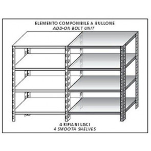 Stainless steel bolt shelving 4 smooth shelves Modular element To add to existing element NOT FOR USE ALONE Polished finish Model SC318LCB