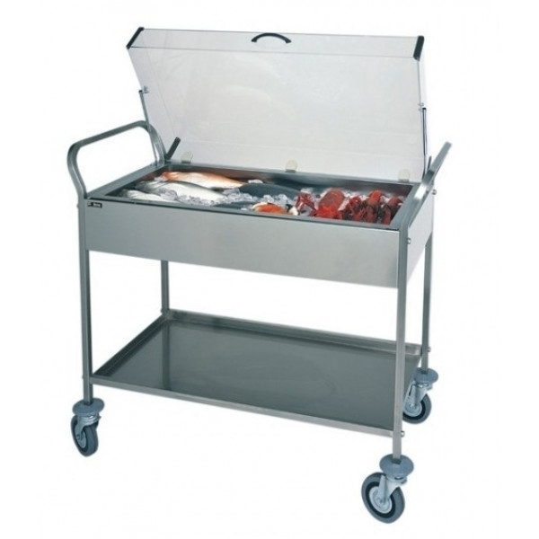 Stainless steel trolley two refrigeratable shelves with electric plates Model CA1165 Suitable for desserts, cheeses, cold meats and appetizers Stainless steel structure Stainless steel 8 eutectic plates Plexiglass lid