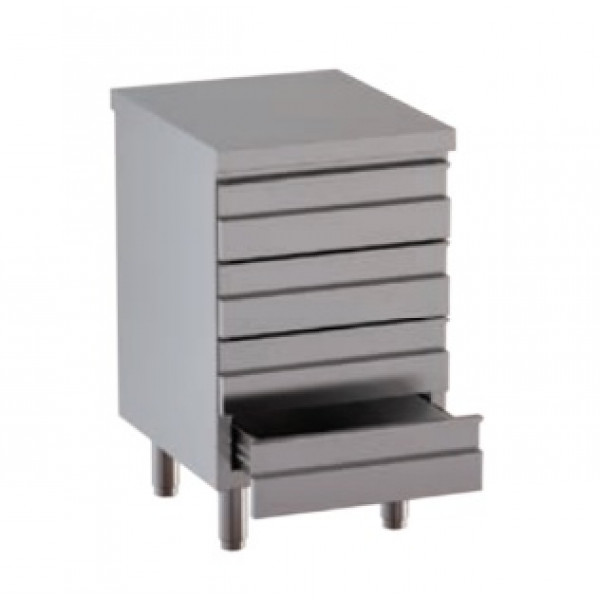 Stainless steel self-supporting chest of 4 drawers without upstand with worktop Model DSNCQ057